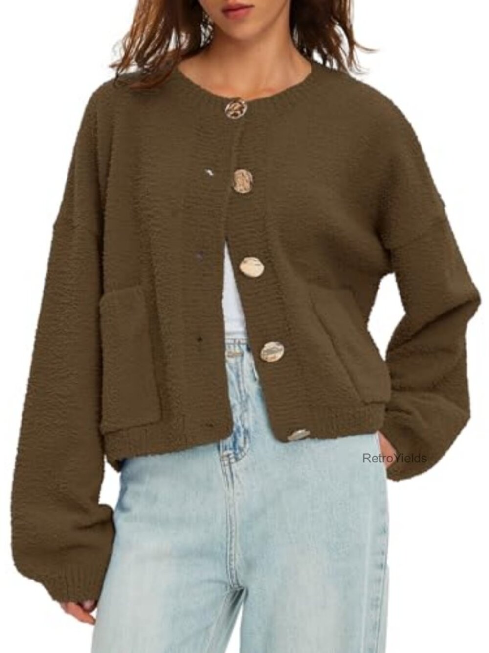 Fuzzy Knit Button Front Oversized Cardigan Sweater Women's